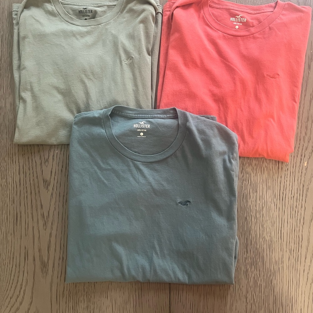 Hollister Men's short Sleeve Tees - set of (3) Olive, Coral, blue/teal